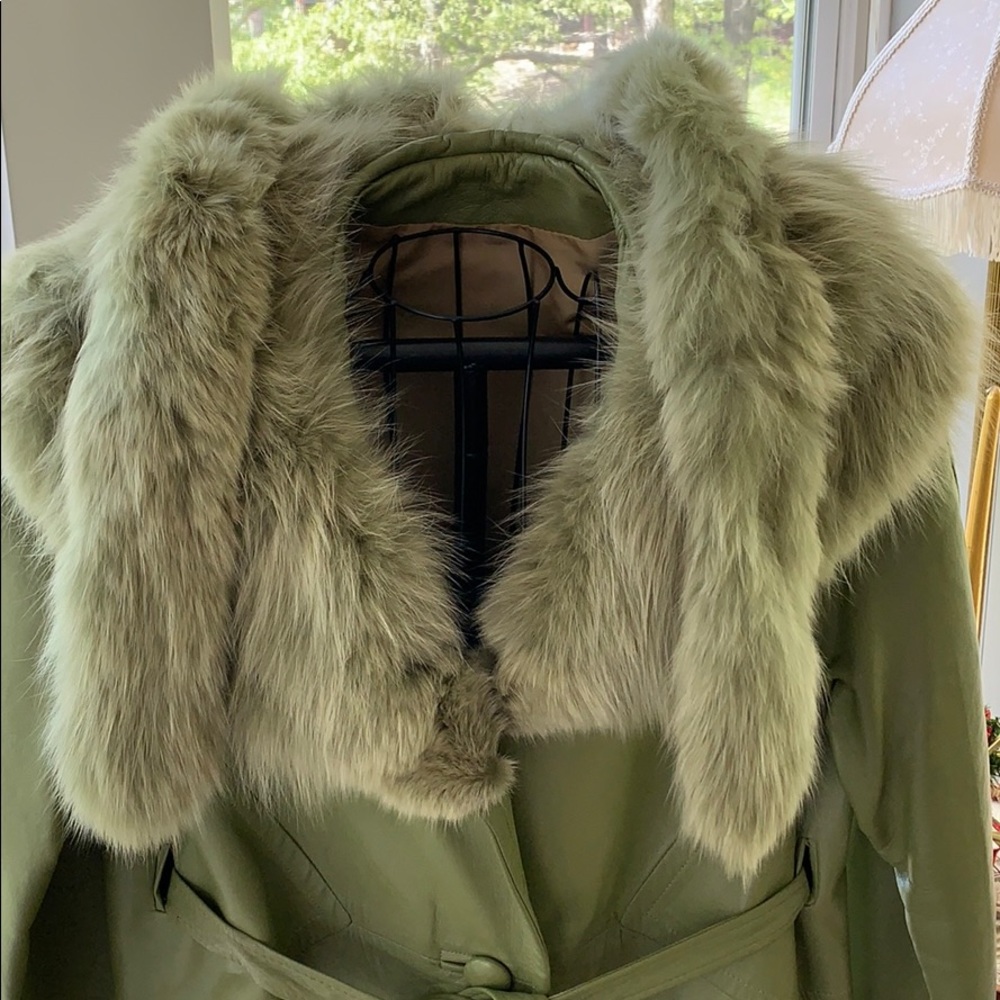 Vintage Leather & Fur Trench Coat with Scarf
